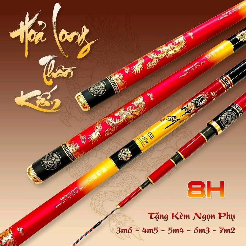 Cần câu cá Hoả long Thần kiếm 8h tặng kèm 1 ngọn phụ và 1 túi vải đựng cần Đi Câu Fishing Bắt Cá