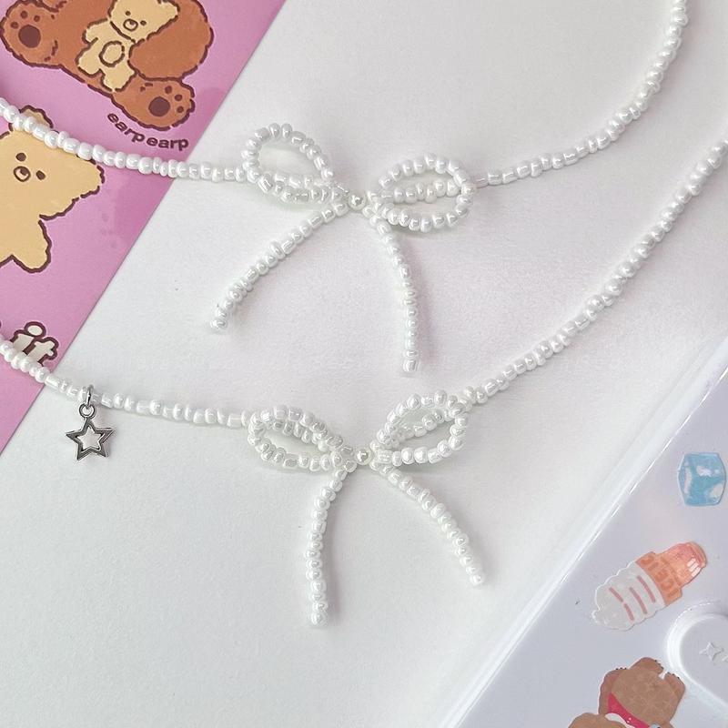 Product Introduction of ꒰พร้อมส่ง꒱  Ribbon Necklace ⋆୨୧˚ | สร้อยคอลูกปัดผูกโบว์ | สร้อยคอจี้รูปโบว์ 6