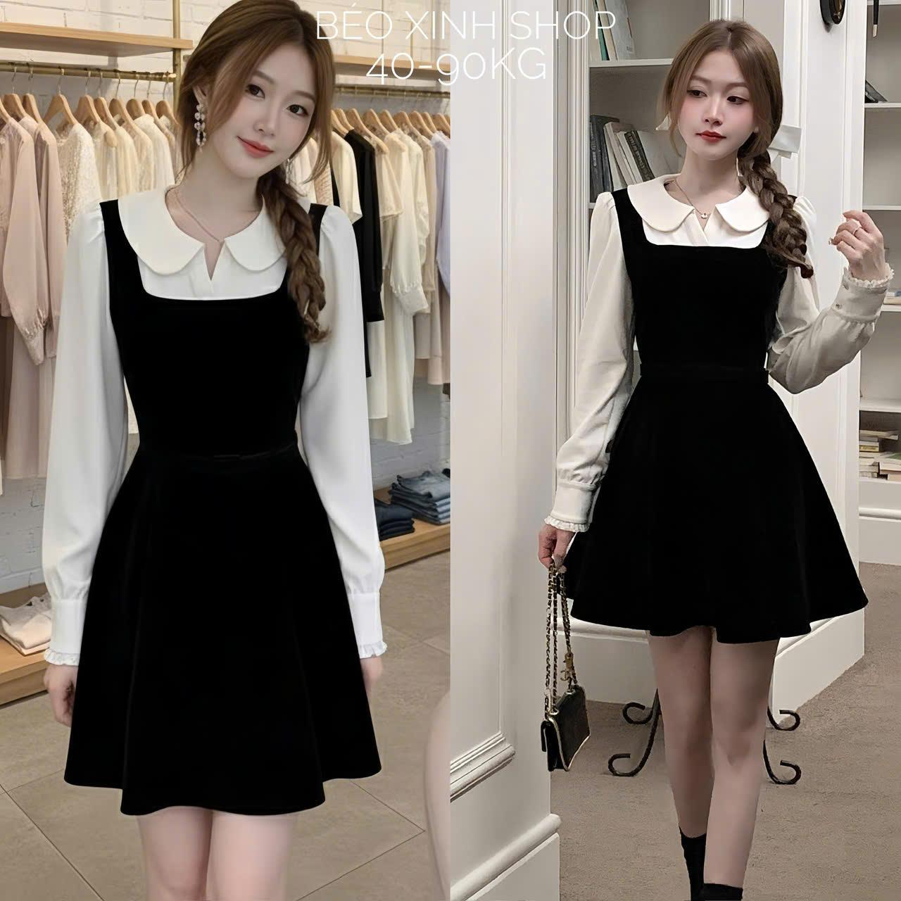Váy Dự Tiệc Thiết Kế Tay Dài Phối Cổ Sơ Mi (Vải Tuyết Mưa) Cao Cấp Cho Nàng Bigsize 40–90kg Béo Xinh Shop - A.1642