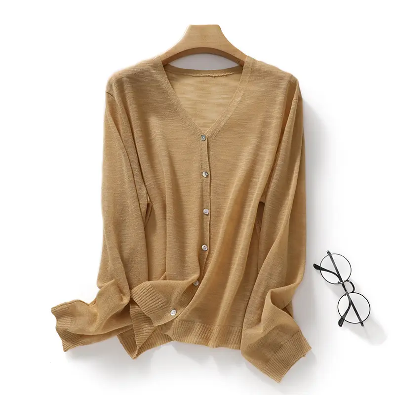Áo Cardigan Dệt Kim, Chất Liệu Vải Lanh Slub, Dành Cho Nữ, Mỏng, Cổ Tròn, Áo Khoác Lụa Lạnh Áo Dáng Rộng áo  khoác  len  nữ bigsize cardigan  croptop  nữ áo  lyly cardigan  hồng cardigan  nơ 2