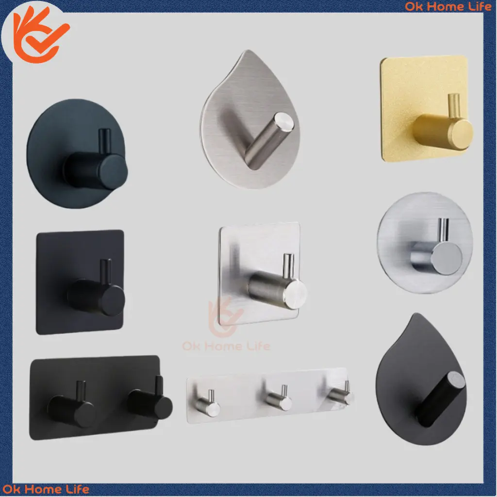 [SG Stock]SUS 304 Stainless Steel Self-Adhesive Bathroom Hook Hanger Hook Non-perforated hook