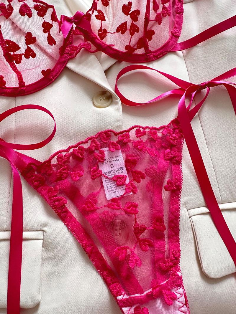 Product Introduction of Wind romantic love embroidery sexy perspective mesh with steel ring underwear for women 20