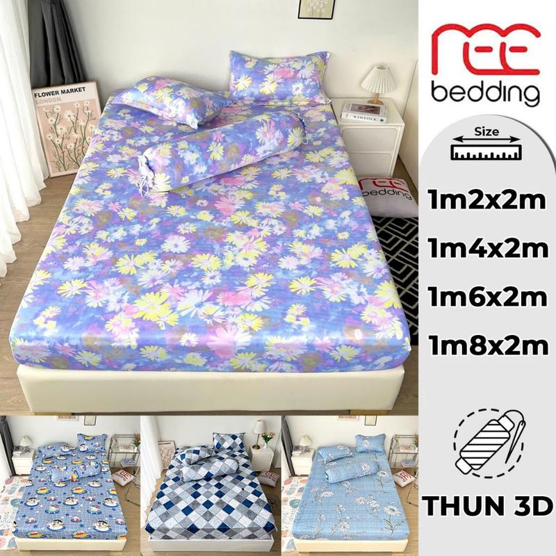 Bộ ga giường 4 món thun lạnh REE Bedding tổng hợp họa tiết 3D đủ size drap trải nệm 1m2 1m4 1m6 1m8 LINK 3