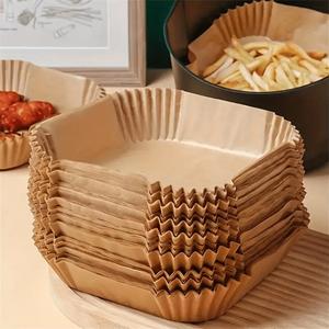 Forro de papel para freidora de aire cuadrada, 1 set de papel para hornear universal para freidora de aire de 3-5L, papel para hornear absorbente de aceite, bandeja para hornear de grado alimenticio para cocina en casa, regalo