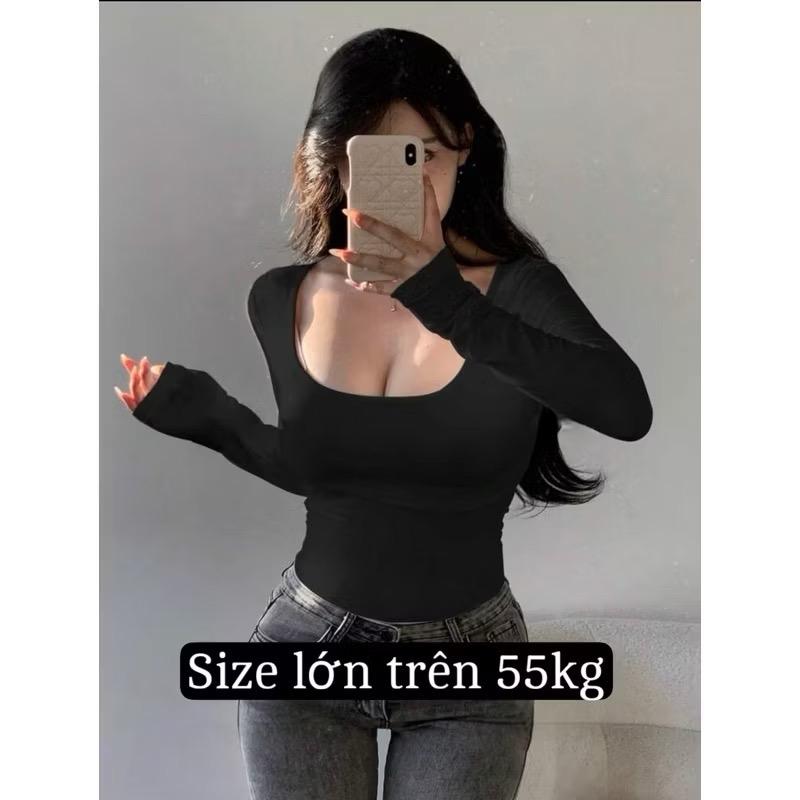 BIGSIZE TRÊN 55KG AMS27 Áo thun cotton cổ vuông tay dài bigsize nữ