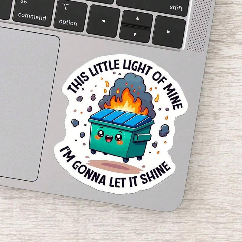 Cartoon Dumpster Fire Pattern Sticker, Funny Sarcastic Die Cut Sticker for Laptops, Cars & Water Bottles, Emotional Support & Mental Health Awareness Decal, Decorative 3