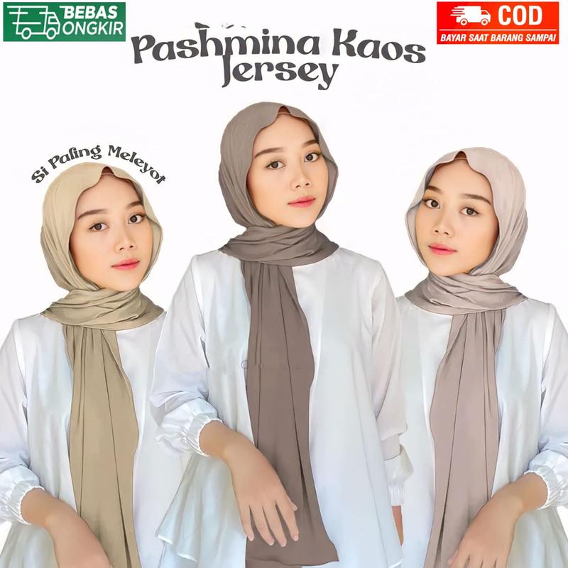 Jilbab Pasmina Kaos Rayon Jersey Premium Pashmina Jersey Dewasa- Kerudung Pasmina Jumbo /- Kerudung Wanita Muslim Dewasa Nyaman Lembut Panjang Instan Khimar Syari 1