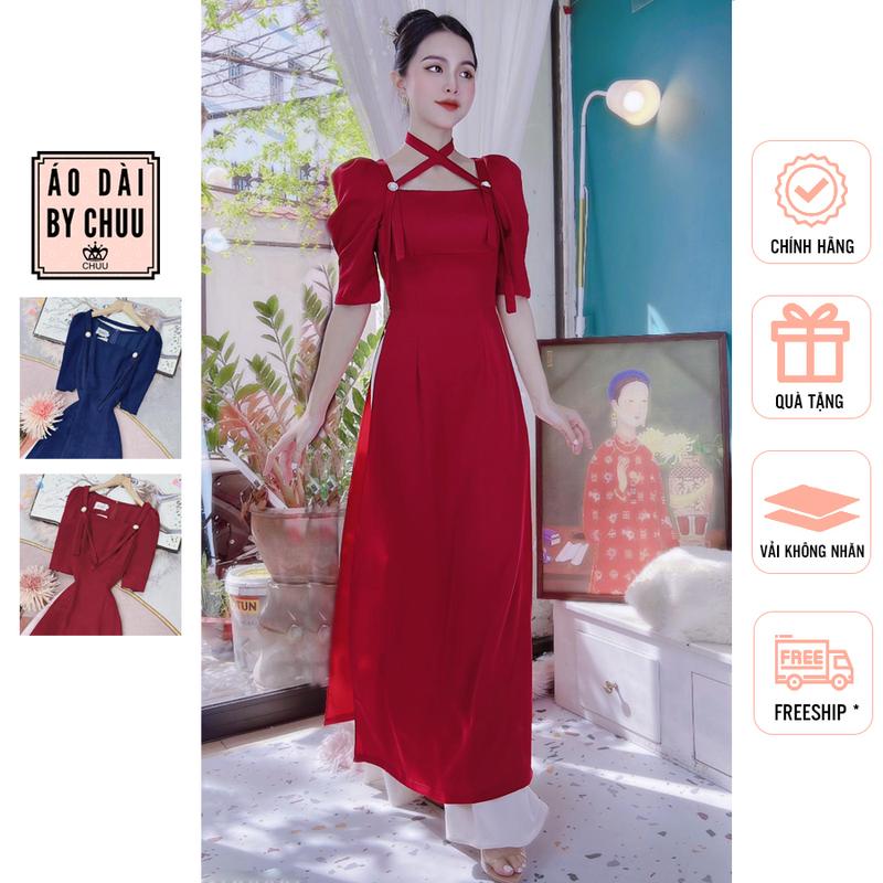 Áo dài nữ, áo dài cách tân nữ kiểu cổ vuông yếm ngọc CHUU AD9208 0