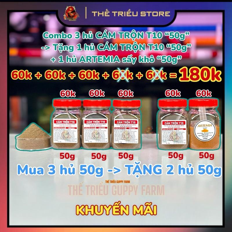 (Mua 1 Tặng 1) Cám Trộn T10. Thức ăn tiện lợi hỗ trợ dinh dưỡng cho các loại cá nhỏ và cá trưởng thành “Molly, Guppy, Betta và nhiều loại cá khác” Mua 1 Tặng 1 / Mua 2 Tặng 1 / Mua 3 Tặng 2