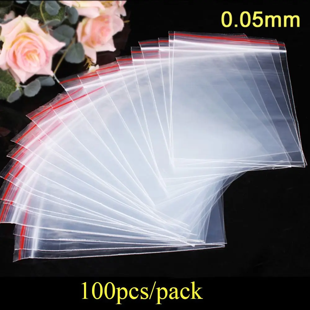 Túi Zip Lưu Trữ Tự Dính Mini, 100 chiếc / gói, Poly Túi PE Trong Suốt, Làm Bằng Nhựa