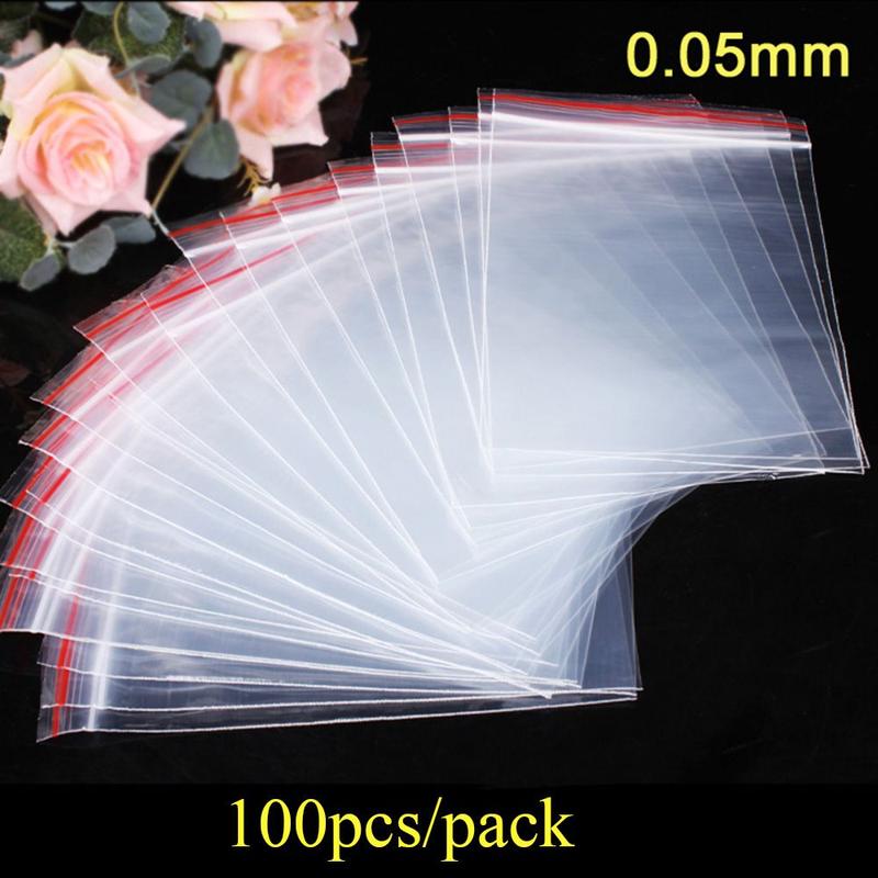 Túi Zip Poly Trong Suốt Tự Dính, 100 chiếc / gói, Để Đựng Đồ Gia Dụng, Túi PE, Làm Bằng Nhựa 0