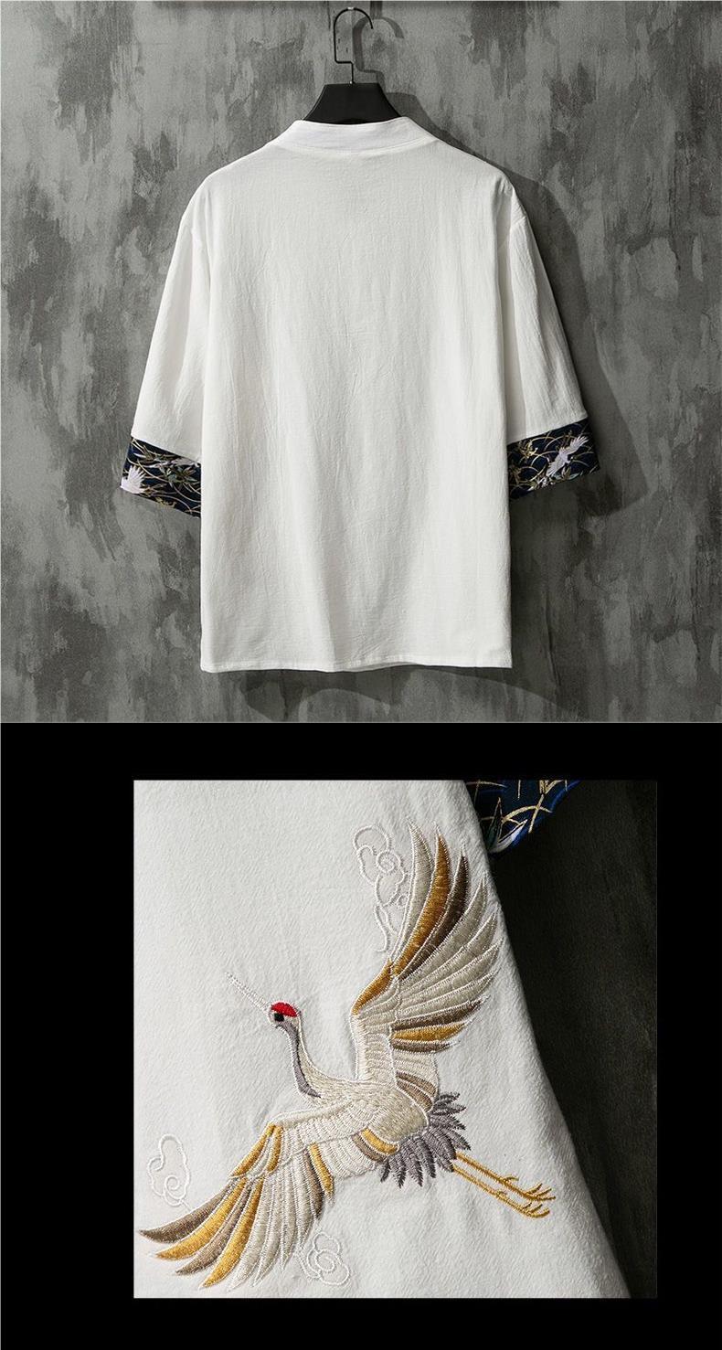 Product Introduction of Chinese Style Men's Linen Short Sleeve T-Shirt Summer Thin Loose Plus Size Embroidered Tang Suit Half Sleeve Shirt Cotton Linen Tee 5
