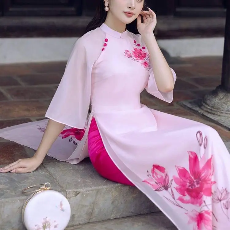 Áo dài cách tân chất tơ kim cương xinh iu