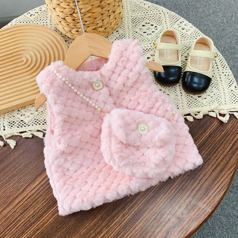 Áo gile lông cho bé, 2 màu hồng/nâu kèm túi cúc ngọc, bên trong trần trám size 8-15kg 5
