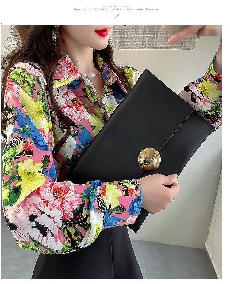Product Introduction of Áo Sơ Mi Hoa Dài Tay Cho Nữ, Phong Cách Mùa Xuân, Sang Trọng Cao Cấp, Trẻ Trung Và Sành Điệu, Áo Voan Cổ bẻ Thanh Lịch 7