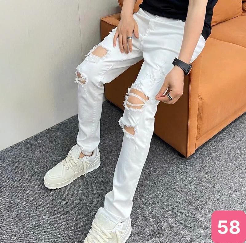 Quần jean dài cho nam màu trắng rách nhiều chất bò co dãn nhẹ QA58 mới form skinny Có Túi dáng chuẩn Menswear Pants Có Túi - TCS Trùm Chuyên Sỉ
