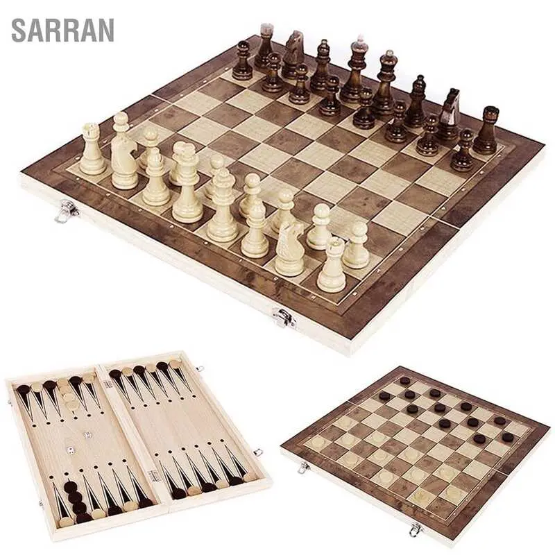 ของเล่นกระดานหมากรุกไม้ พับได้ ชุด 3 in 1 หมากฮอส SARRAN ระดับนานาชาติ