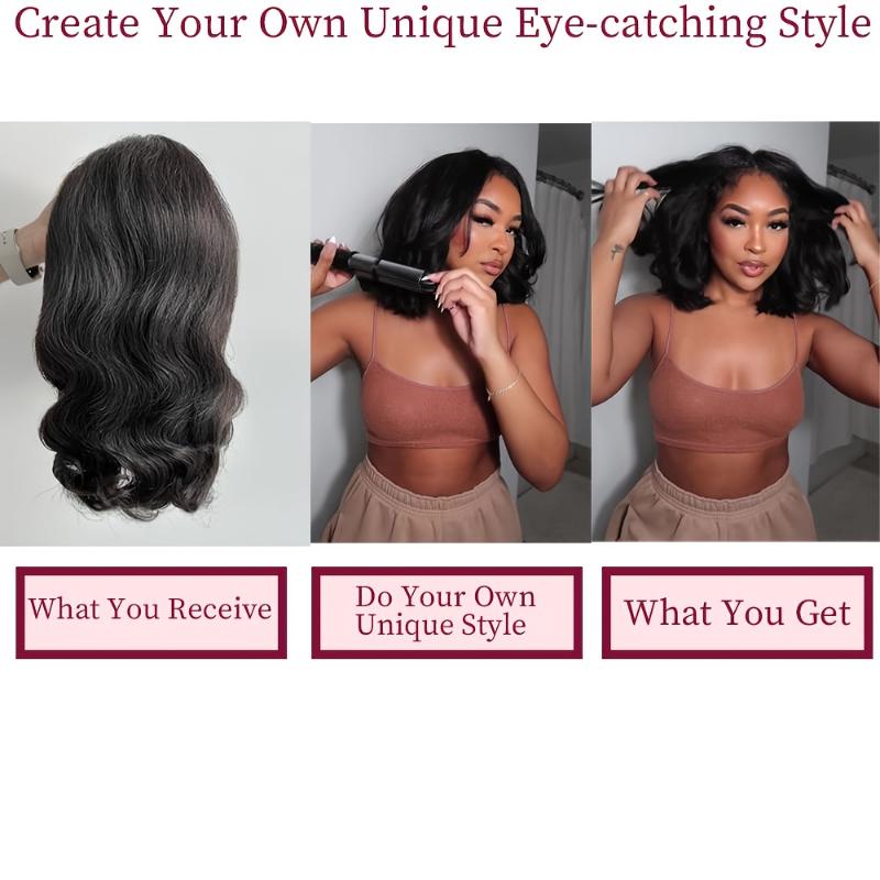 Bob Wigs Body Waves Front Wigs Pre-Pulled Glueless Bob Wigs for Women Hair Wigs (16 Inch, Natural Black) 5