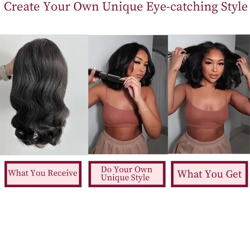 Bob Wigs Body Waves Front Wigs Pre-Pulled Glueless Bob Wigs for Women Hair Wigs (16 Inch, Natural Black) 5