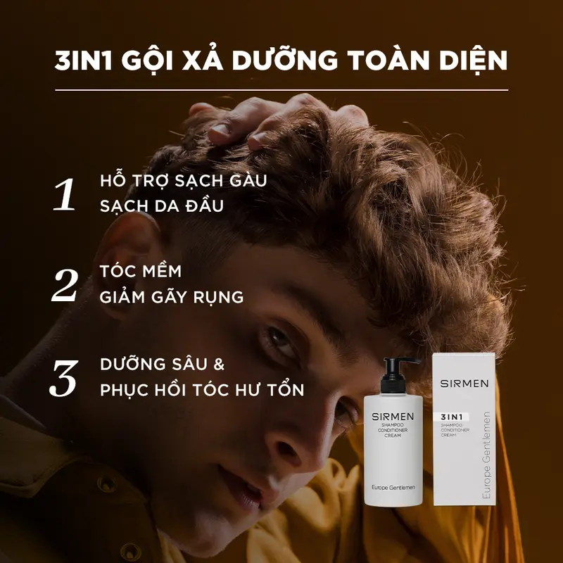Dầu gội xả dưỡng nam 3 in 1 hương nước hoa châu Âu SIRMEN Europe Gentlemen giúp sạch da đầu, tóc chắc khoẻ chiết xuất từ công nghệ tiên tiến 320g 4