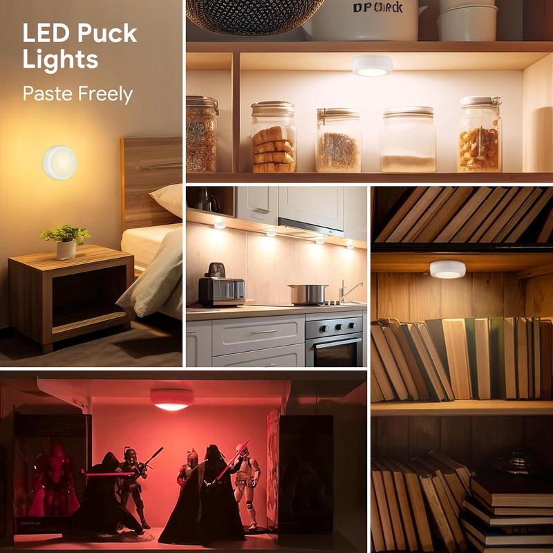 Product Introduction of Battery Powered Light Bulb without Battery, 3 Counts/set Screw in LED Puck Lights with Remote, Replacement Battery Powered Wireless Dimmable Timer Light Bulb 4