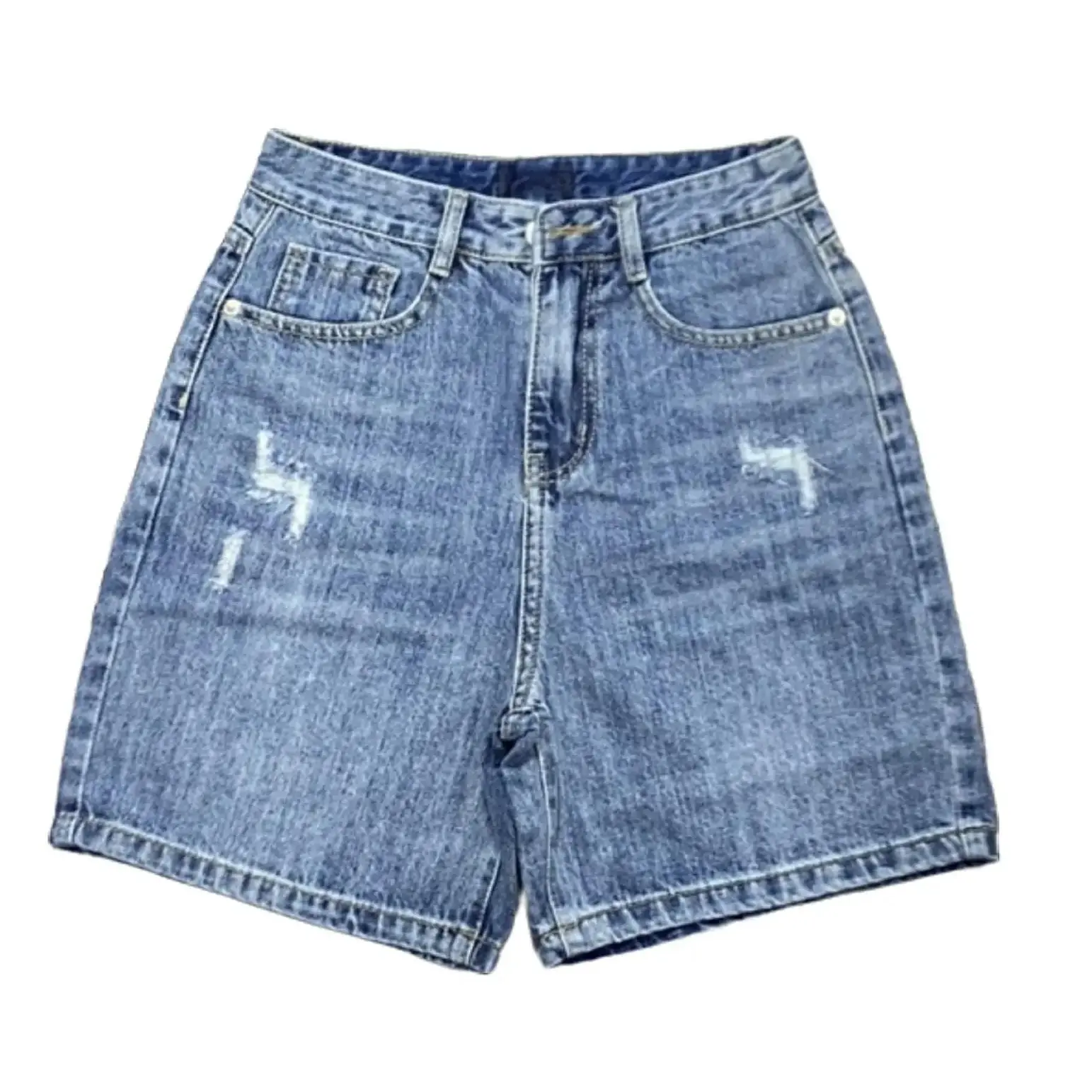 (NGO172) Quần Short Jean Ngố Nữ Ống Rộng, Kiểu Cào Rách Nhẹ Thêu Túi Sau, Chất Cotton Không Giãn Lai Cuốn Women Pants Denim Ong Có Túi