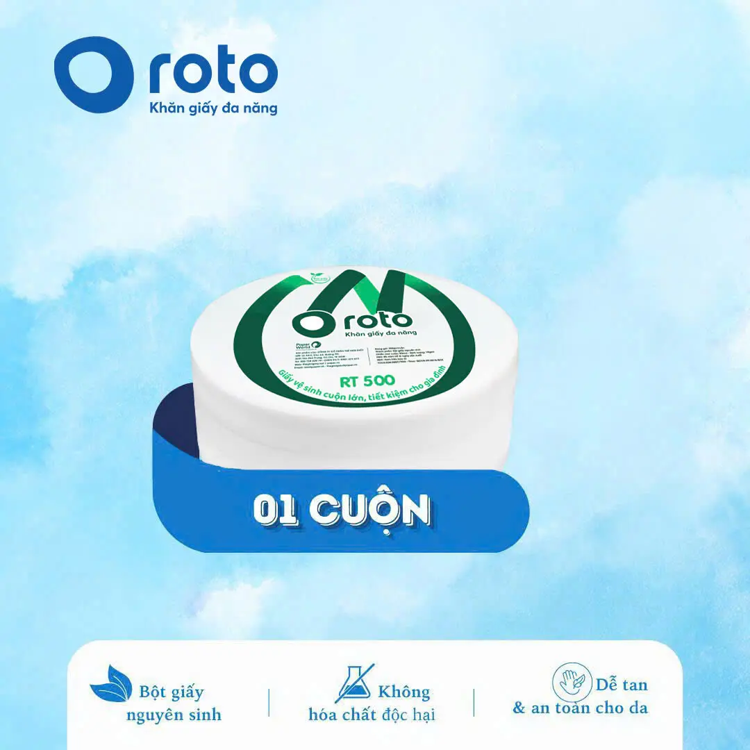 1 CUỘN Giấy vệ sinh ROTO Caro 500g 2 lớp mềm mịn, có lõi | Thế Giới Giấy RT500.