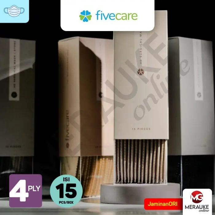 Masker FIVECARE 4D Earloop Surgical 4 Ply The Basic Series Box isi 15s 0