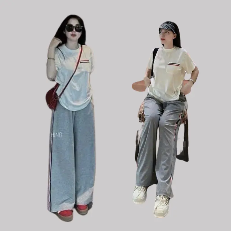 Bộ Thể Thao Phối Sọc Áo Trắng Quần Xám Sport Chạy Bộ thoải mái