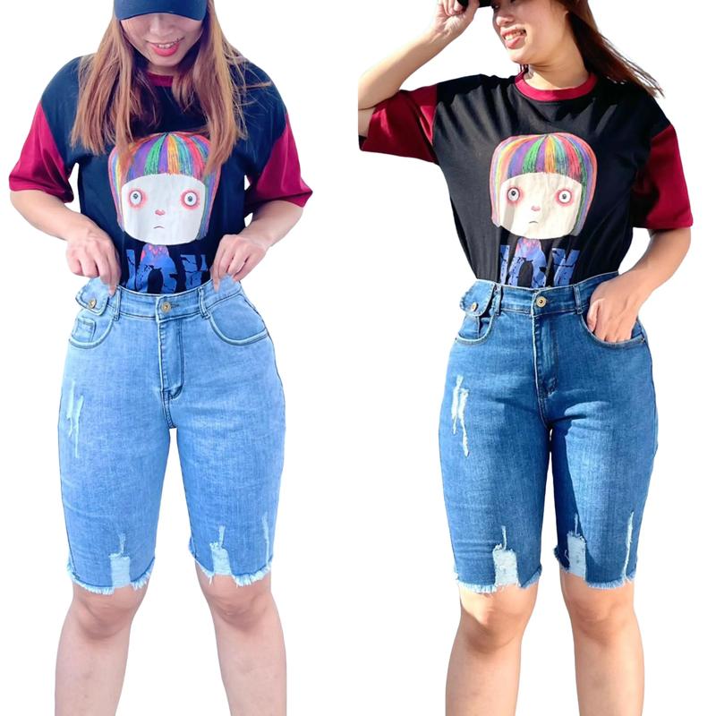 Quần Bò Ngố Lửng Bigsize Lưng Cao, Túi Nắp Nhỏ, Co Dãn Mạnh Rách Xước Kiểu Đẹp Thời Trang Size đại 80kg 90kg 4305 Jean Nữ Denim Women Pants Có Túi