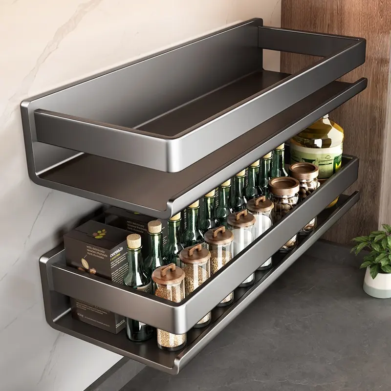 Rak Bumbu Dapur Dinding Kitchen Rack Tempat Pisau Rak Gantung Rak Dapur Rak Sendok Garpu Aluminium Dengan Cat Coating Anti Panas Dan Anti Karat Bisa Dicuci 0
