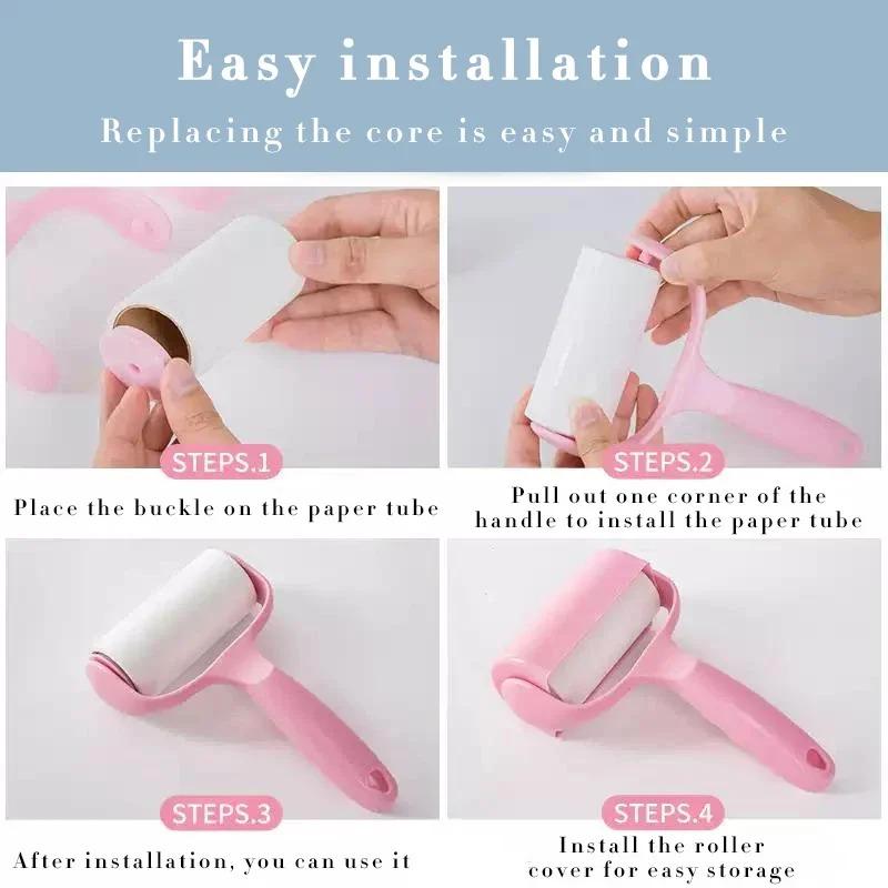 Product Introduction of Tearable Roll Paper Sticky Roller Dust Wiper Pet Hair Clothes Carpet Tousle Remover Portable Replaceable Cleaning Brush Tool 8