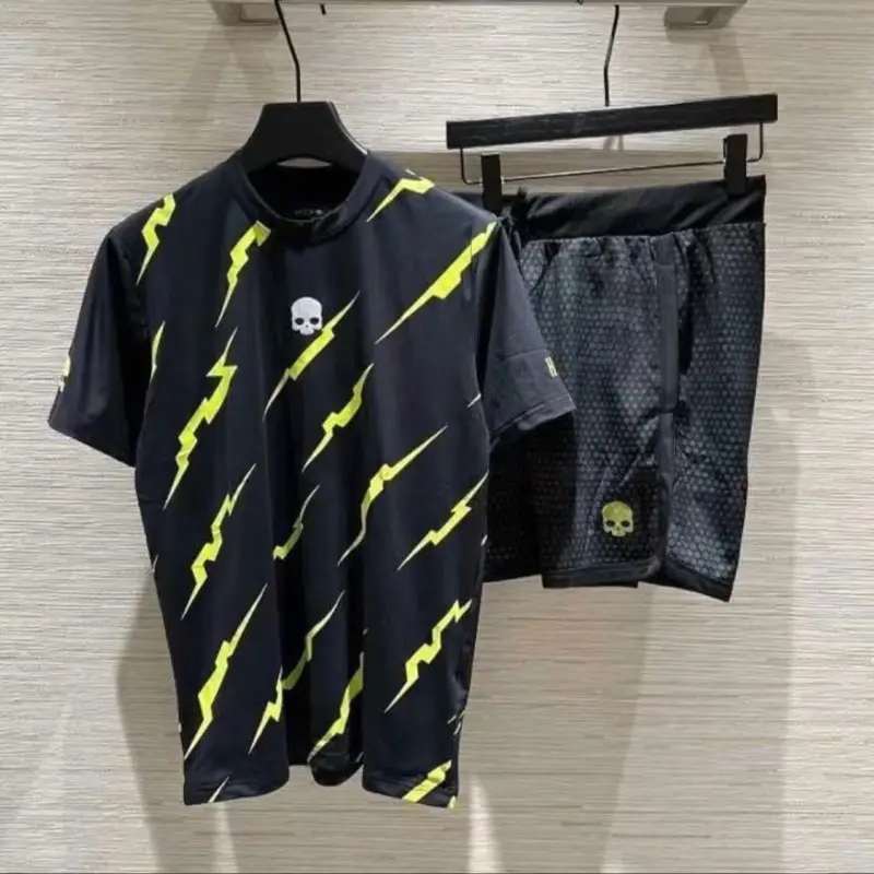 Bộ đồ nam cộc tay mặc hè PB cotton in hoạ tiết hình tia sét chéo thân logo đầu lâu quần in loang BH229P