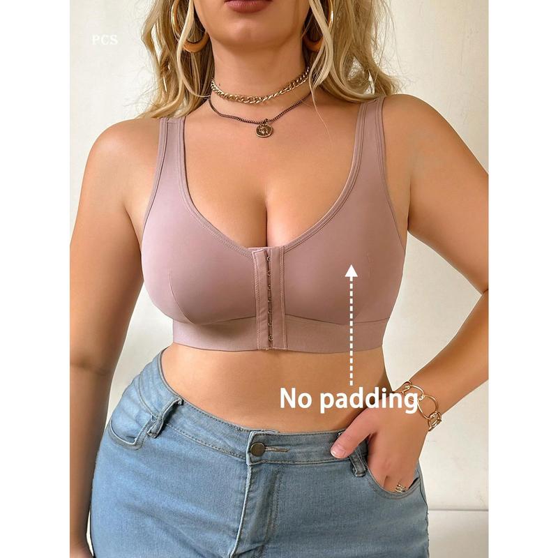 1pc Plus Size Solid Sleeveless Fitted Casual Front-Button Bralette[S12] sticky  bra  push boomba  inserts skims  teardrop italian sculpting  body  shaper roller  rabit invisible 4