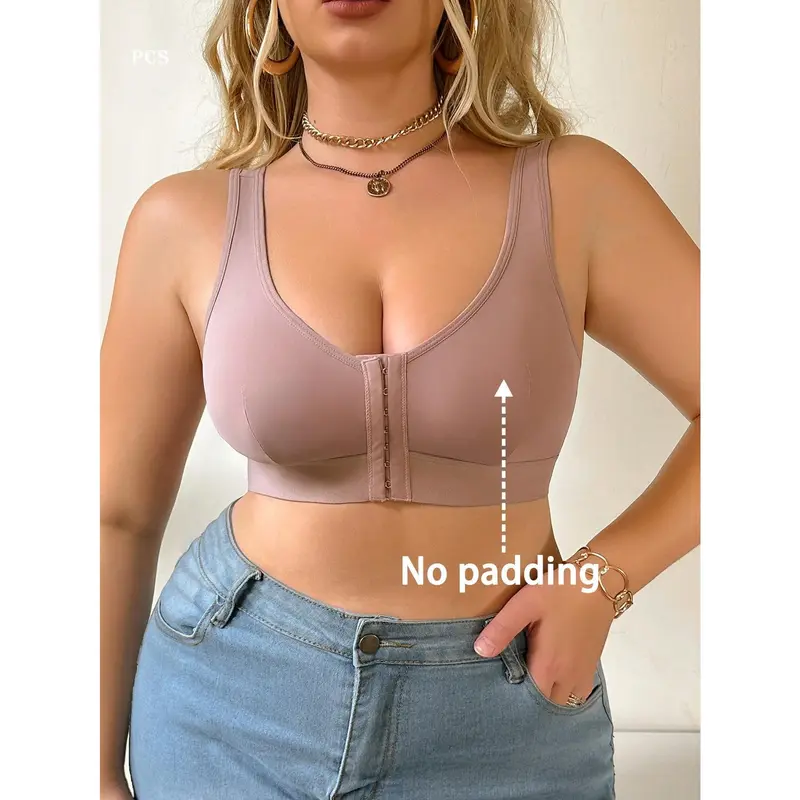 1pc Plus Size Solid Sleeveless Fitted Casual Front-Button Bralette[S12] sticky  bra  push boomba  inserts skims  teardrop italian sculpting  body  shaper roller  rabit invisible 4
