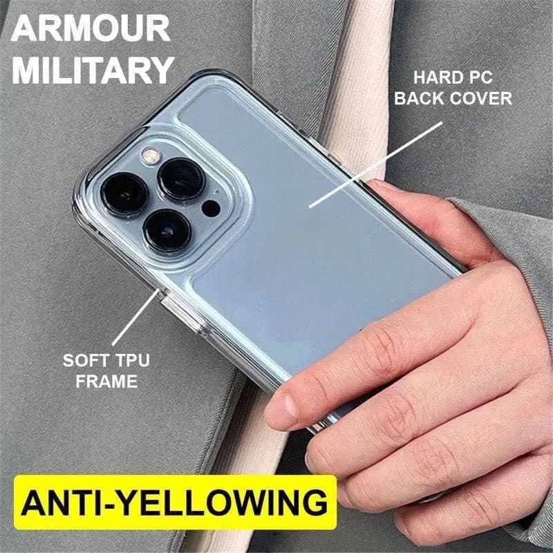 (ARMOUR ORIGINAL) Military Anti Kuning Hard Clear Case Akrilik For IPHONE 7 7+ 8 8+ SE 2 X XS MAX XR 11 12 13 14 15 PRO MAX Casing Transparan Akrilik 3