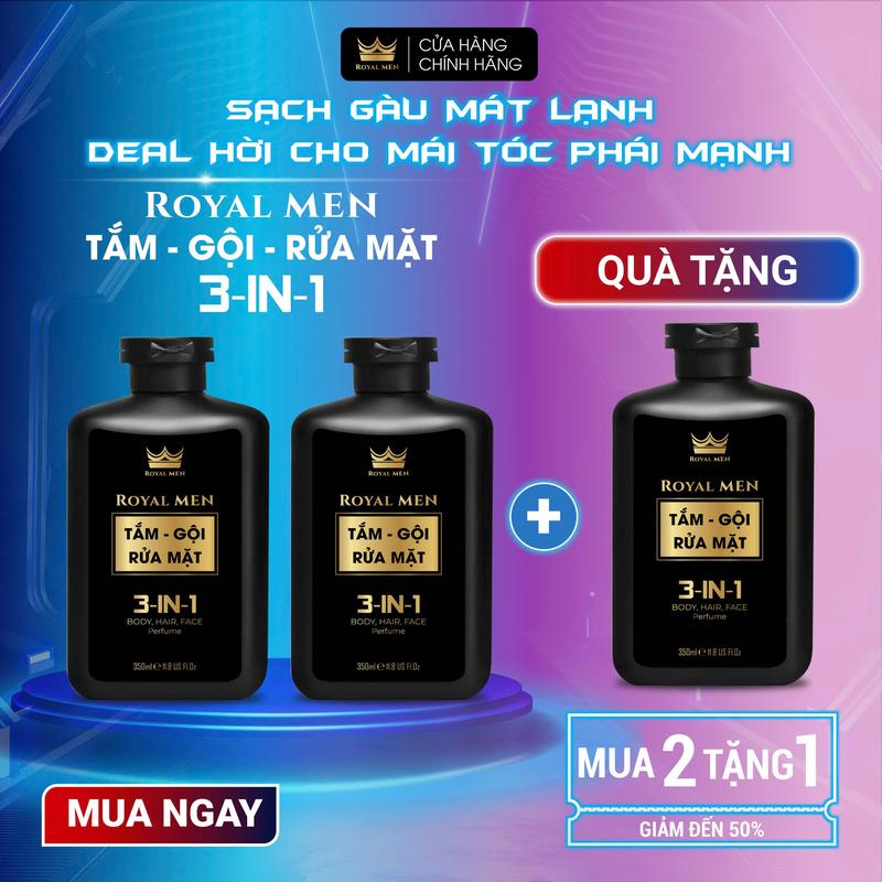 (Mua 2 Tặng 1 Tổng nhận 3 Chai) Dầu gội - Sữa tắm - Sữa rửa mặt 3 TRONG 1 hương nước hoa cao cấp thơm lâu ROYAL MEN livestream trực fanmen