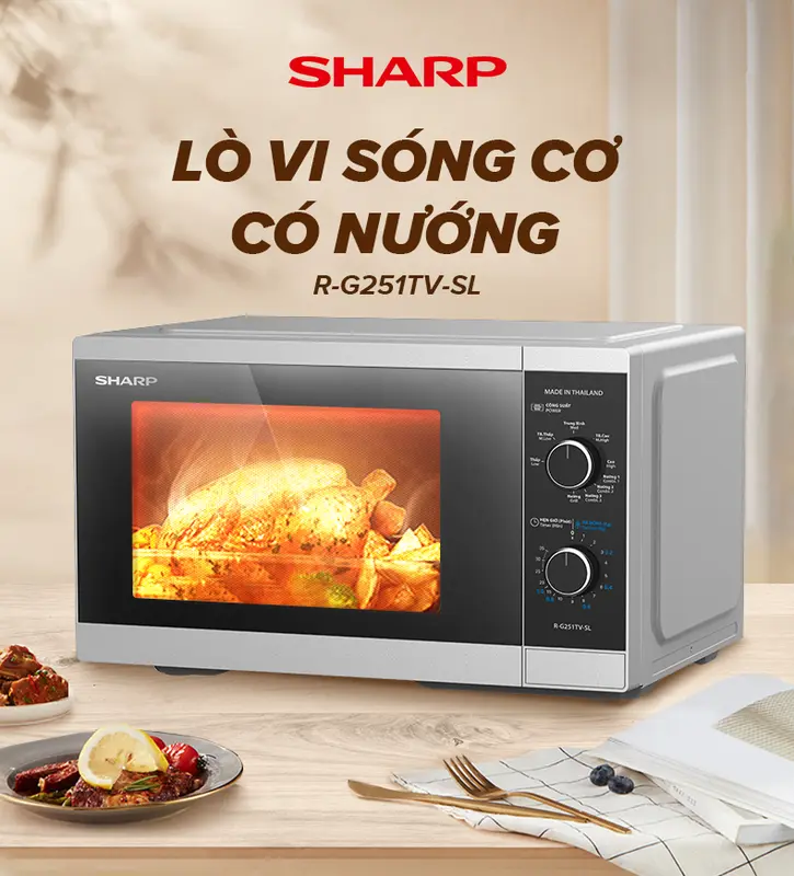 Lò Vi Sóng Cơ Có Nướng Sharp R-G251TV-SL/BK 25L [5 Mức Công Suất] - Bảo Hành 12 tháng 2