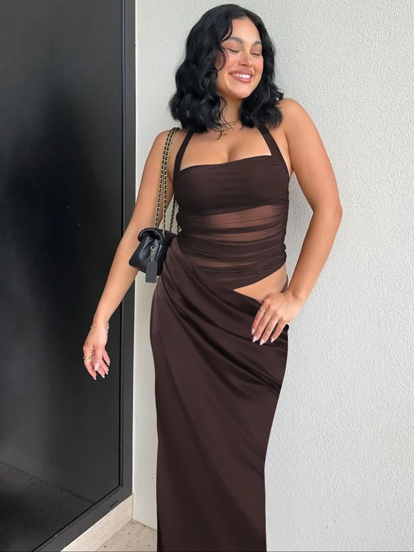 Women's Plain Cut Out Backless Halter Dress, Summer Clothes Women, Elegant Fashion Casual Sleeveless Bodycon Dress for Party Club Holiday, Women Dress for Summer