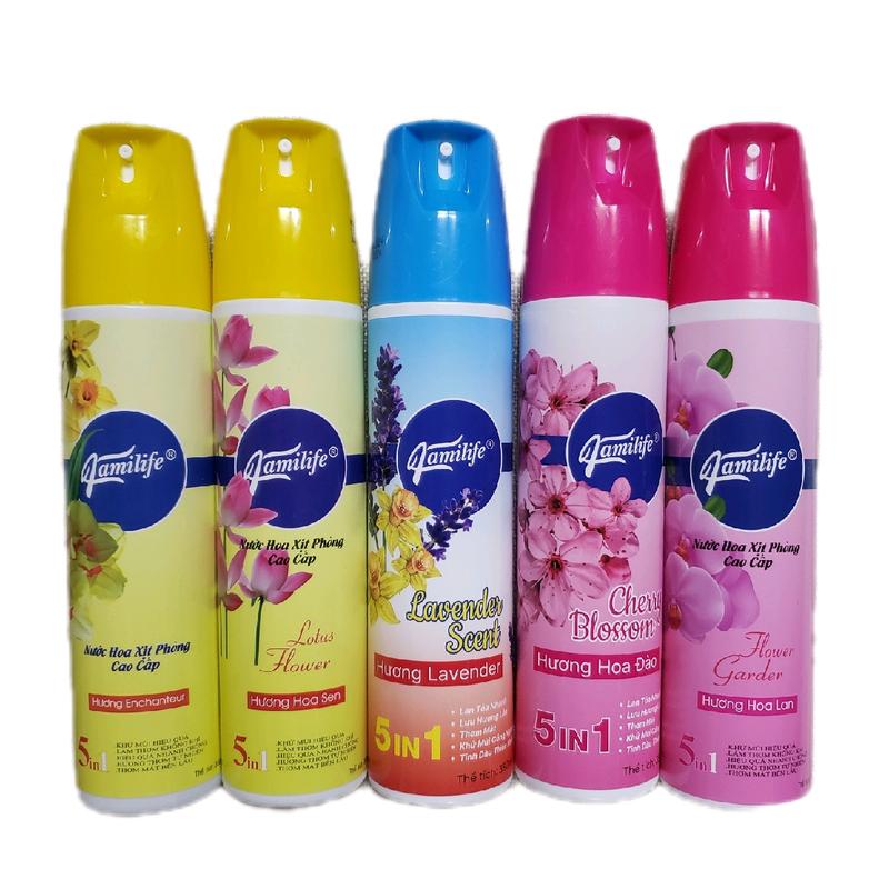 Combo 5 chai 5 mùi nước hoa xịt phòng Familife -350ml Dầu thơm phòng khumui