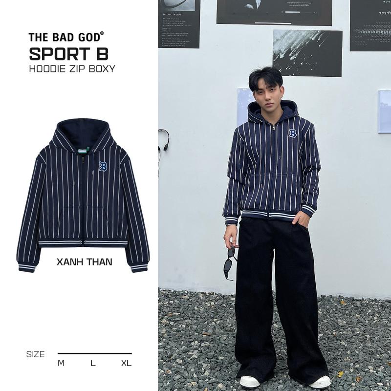 Áo hoodie Zip Boxy The Bad God SPORT B - Menswear Dài Tay Có Túi