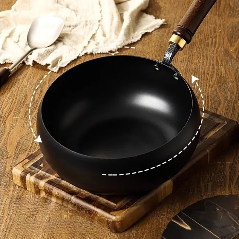 Zhangqiu Big Belly Making Ancient Style Milk Pot Household Iron Pot Handmade Frying Pan Coating Complementary Food Flat Bottom Non-Stick Pan stainless  steel  pan teflon cast  iron  skillet wok pan pot