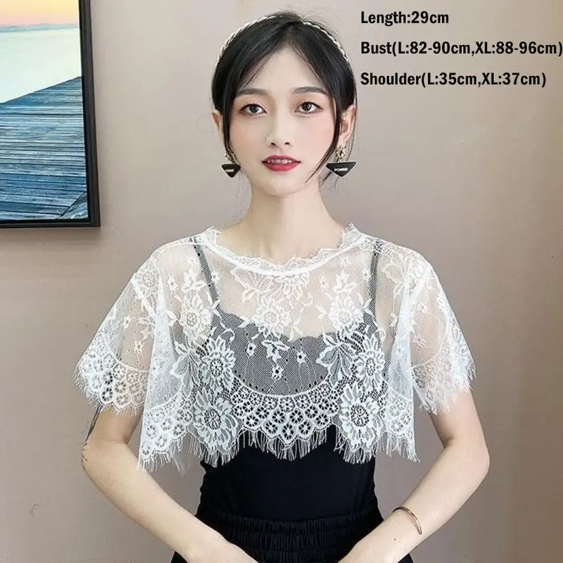 Khăn choàng ren, dành cho nữ, trắng và đen, khoét rỗng, cổ áo giả, thích hợp cho mùa xuân và mùa thu, áo choàng 2