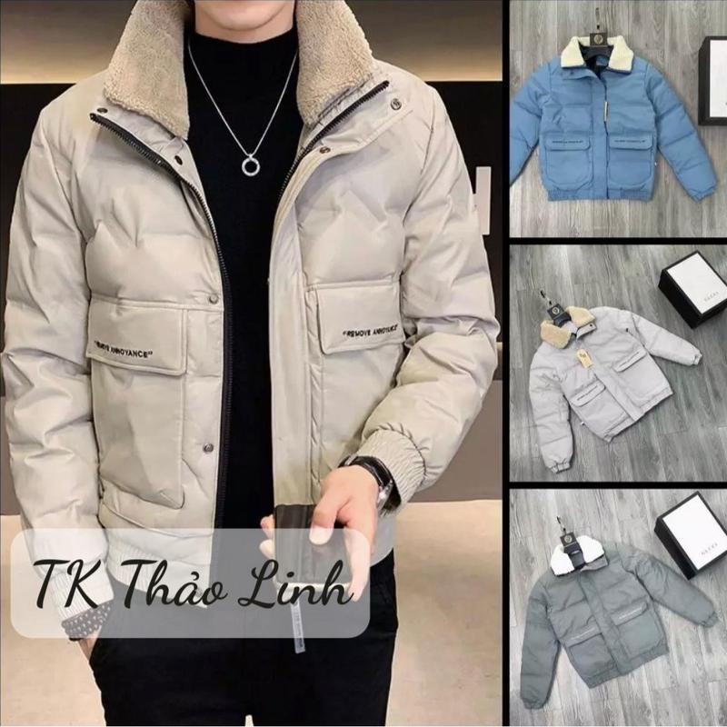 Áo Khoác Phao NAM CỔ LÔNG Túi Hộp Vải Tráng Kính 3 lớp Jacket Đen Cực VIP Tết Xmas Hottrend Menswear Có Cổ aokhoac thông thường party áo khoác