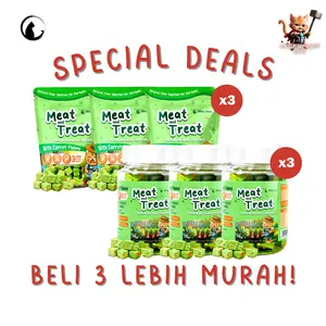 PPC 3 Pcs Olive Care MEAT & TREAT Freeze Dried Cat Grass Cube Snack Kucing Anti Hairball 25g 70gr