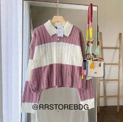 SWEATER CROP TOP CABLE RAJUT KOREAN STYLE PREMIUM baju branded Panjang Tangan Tebal
