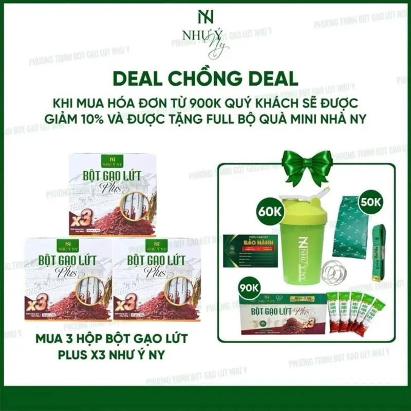 [ MUA 3 ĐƯỢC 8 ] Bột Gạo Lứt PlusX3 Như Ý NY -Tặng Bộ Quà 5 Sản Phẩm (Ly Như Ý NY+Trà Mini +Bảo Hành +thước dây