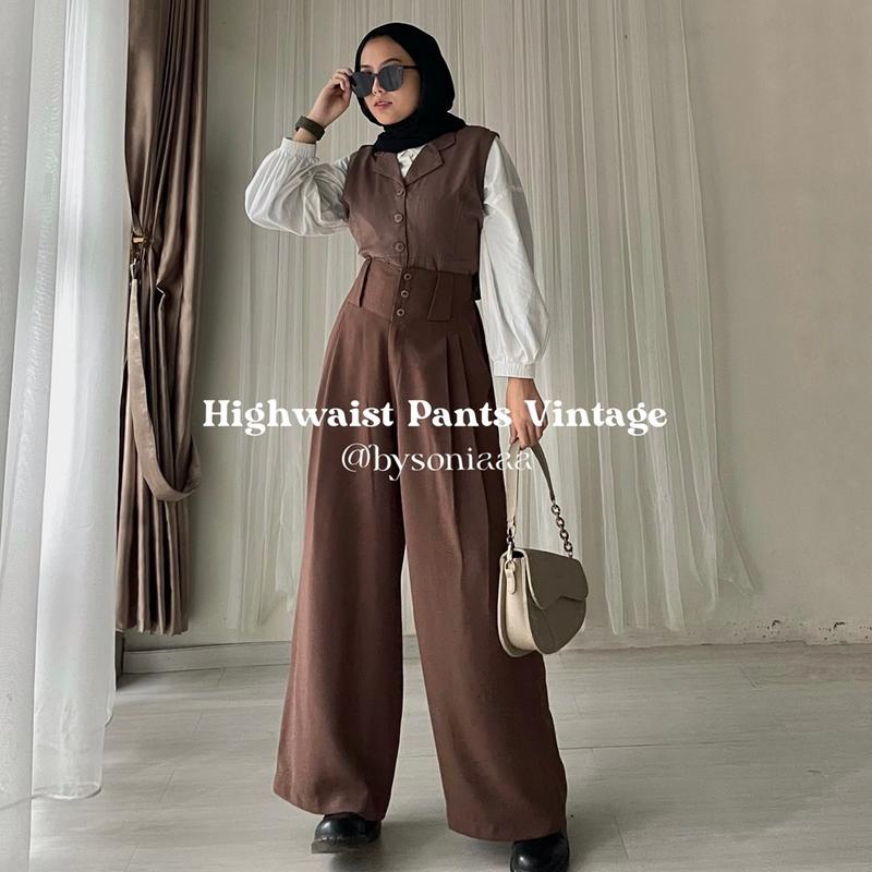 Celana Highwaist Pants flowly ( vintage dark academia ) 1