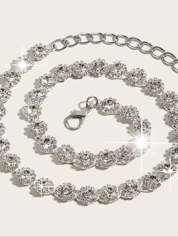 Women's Rhinestones Decor Chain Belt For Dress, Elegant Iron Waist Belt For Evening Party, Daily Clothing Decoration 6