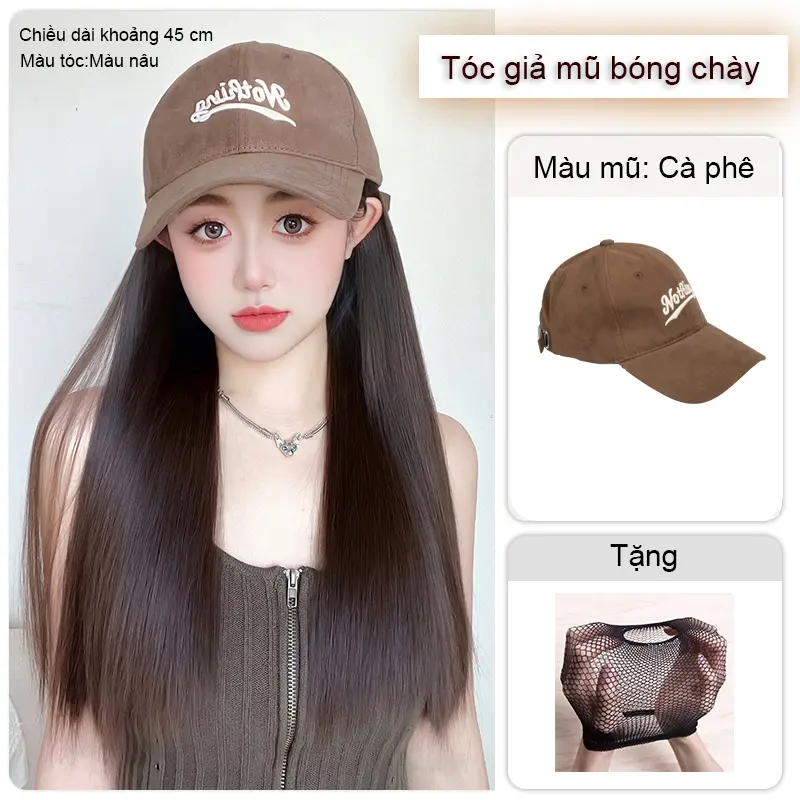 Nothing Mũ Lưỡi Trai Kèm Tóc Giả Xoăn Dài Tự Nhiên Không Đường May Dễ Thương Có Thể Điều Chỉnh Cho Nữ Wig 5